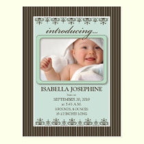 Classy Pinstripe Mint Baby Announcement Postcard postcards