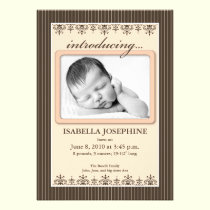 Classy Pinstripe Peach 5x7" Birth Announcement invitations