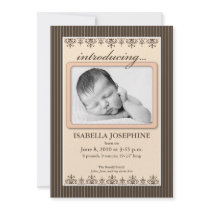 Classy Pinstripe Peach 5x7" Birth Announcement