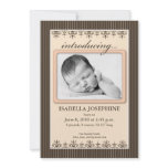 Classy Pinstripe Peach 5x7" Birth Announcement