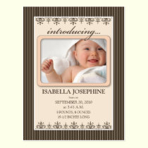 Classy Pinstripe Peach Baby Announcement Postcard postcards