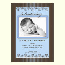 Classy Pinstripe Periwinkle 5x7 Birth Announcement invitations