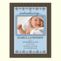 Classy Pinstripe Periwinkle Baby Announcement postcards