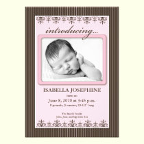 Classy Pinstripe Pink 5x7" Birth Announcement invitations