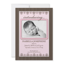 Classy Pinstripe Pink 5x7" Birth Announcement invitations