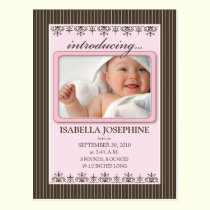 Classy Pinstripe Pink Baby Announcement Postcard postcards
