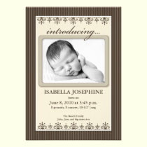 Classy Pinstripe Taupe 5x7" Birth Announcement invitations