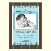 Classy Pinstripe Teal 5x7" Birth Announcement invitations