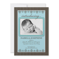 Classy Pinstripe Teal 5x7" Birth Announcement