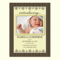 Classy Pinstripe Yellow Baby Announcement Postcard postcards