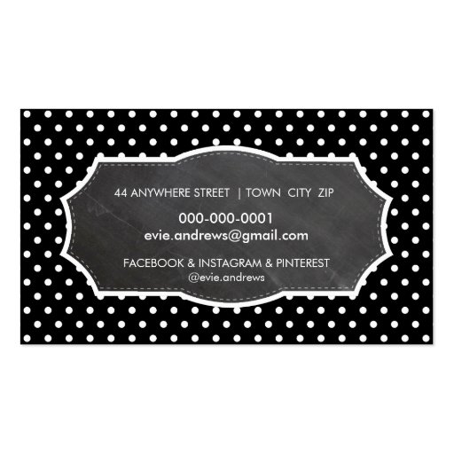 CLASSY polka dot pattern chalkboard panel black Business Card Templates (back side)