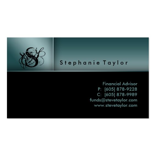 Classy Professional Black Teal Business Card (front side)