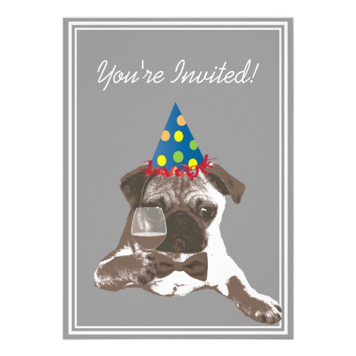 Classy Pug & WIne Birthday Party Invitation