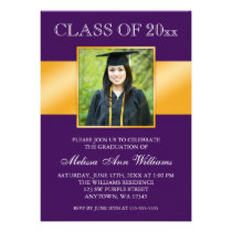 Classy Purple Gold Photo Graduation Announcement invitations