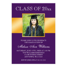 Classy Purple Gold Photo Graduation Announcement