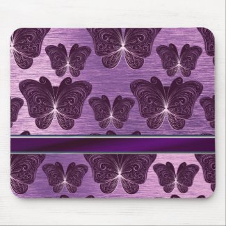 classy purple silvery butterfly pattern mouse pad