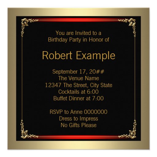 Classy Red, Black and Gold 70th Birthday Party Invites