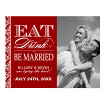 Classy Red Damask Save the Date postcards