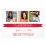 Classy red ribbon 3 photo graduation invitation