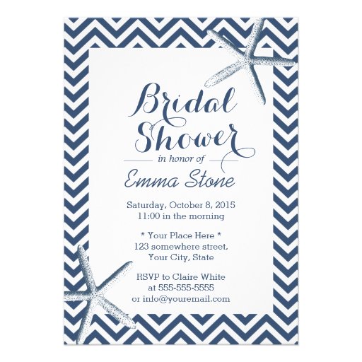 Classy Starfish Chevron Stripes Bridal Shower Personalized Announcement (front side)