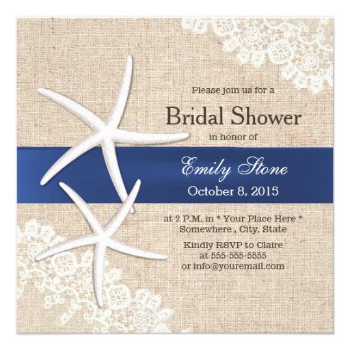 Classy Starfish Lace & Burlap Bridal Shower Invite (front side)