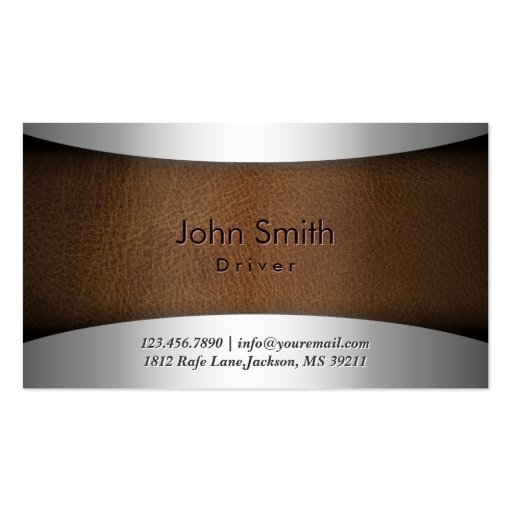 Classy Steel & Leather Driver Business Card (front side)