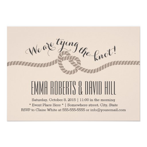 Classy Tan Tying the Knot Wedding Invitations (front side)