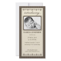 Classy Taupe Customized Birth Announcement photo cards