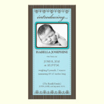 Classy Teal Customized Birth Announcement photo cards