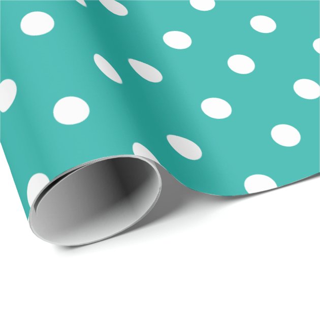Classy Teal Green and White Polka Dots Wrapping Paper 3/4
