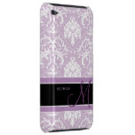 Classy Thistle Purple and white damask w/ monogram Case-Mate iPod Touch Case