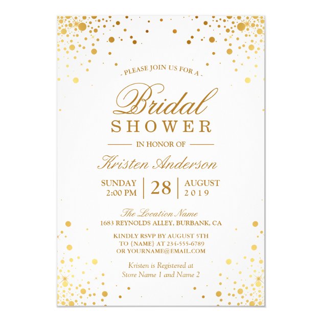 Classy Trendy Gold Confetti Dots Bridal Shower Card (front side)