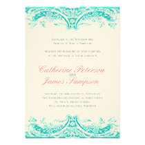 Classy Turquoise and Coral Wedding Invitations invitations