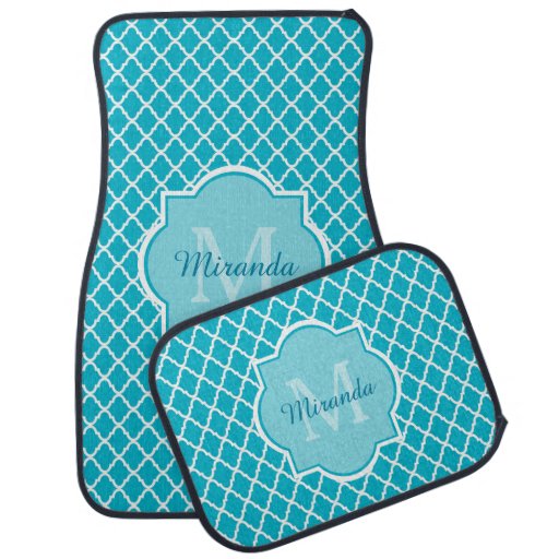 classy turquoise blue quatrefoil monogram and name car floor mat zazzle classy turquoise blue quatrefoil monogram and name car floor mat zazzle