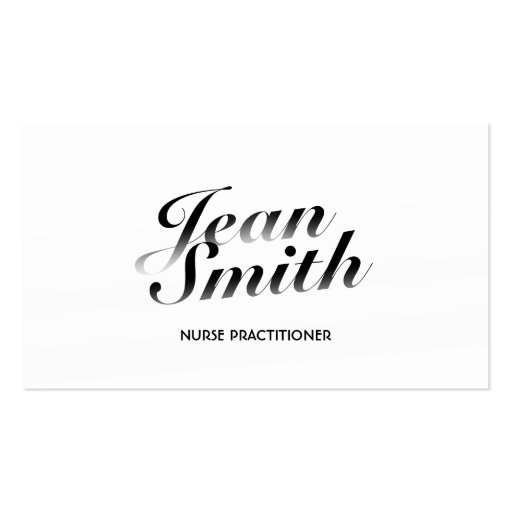 Classy White Nurse Practitioner Business Card (front side)
