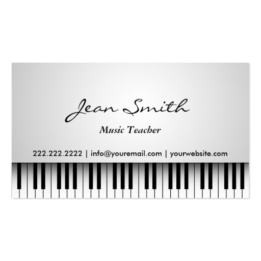 Classy White Piano Music Teacher Business Card (front side)