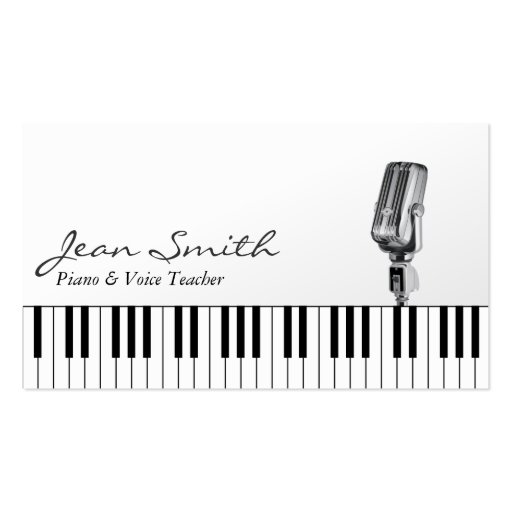 Classy White Piano & Voice Teacher Business Card (front side)
