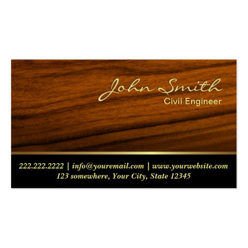 Classy Woodgrain Civil Engineer Business Card (front side)