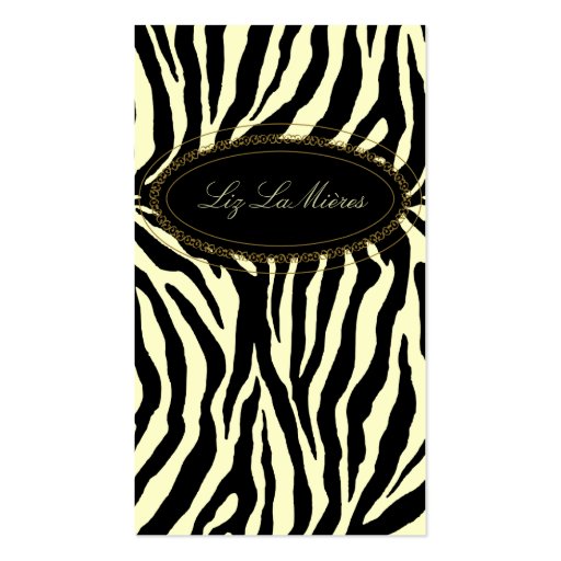Classy zebra print business card template (front side)