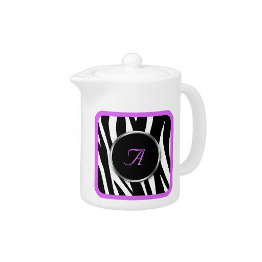 Classy Zebra Print Purple Monogram Teapot