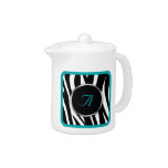 Classy Zebra Print Teal Monogram Teapot