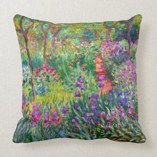 Claude Monet: The Iris Garden at Giverny Throw Pillow