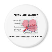 Clean Air Wanted (Health & Medicine Alveoli Humor) magnets by wordsunwords Clean Air Wanted (Health & Medicine Alveoli Humor) magnets