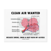 Clean Air Wanted (Health & Medicine Alveoli Humor) postcards by wordsunwords Clean Air Wanted (Health & Medicine Alveoli Humor) postcards