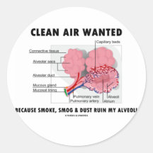 Clean Air Wanted (Health & Medicine Alveoli Humor) Sticker