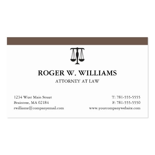 Clean Attorney Business Card with Justice Scale (front side)