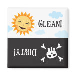 Clean dirty dishwasher magnet with sun and scull