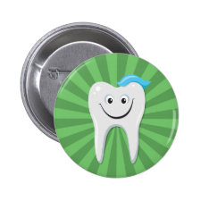 Clean green happy cartoon tooth with tooth paste buttons