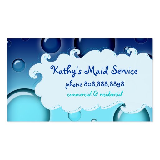 Cleaning Business Card blue Bubbles Black Hair (back side)