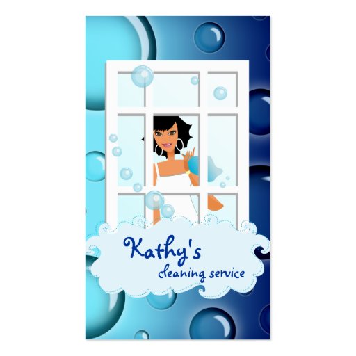 Cleaning Business Card blue Bubbles Black Hair